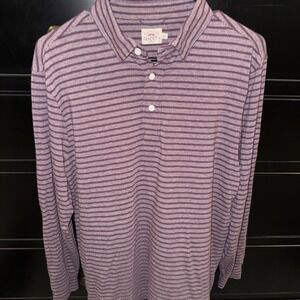 Faherty M Men's Polo Fremont Striped Long Sleeve Shirt‎ Organic Cotton Knit